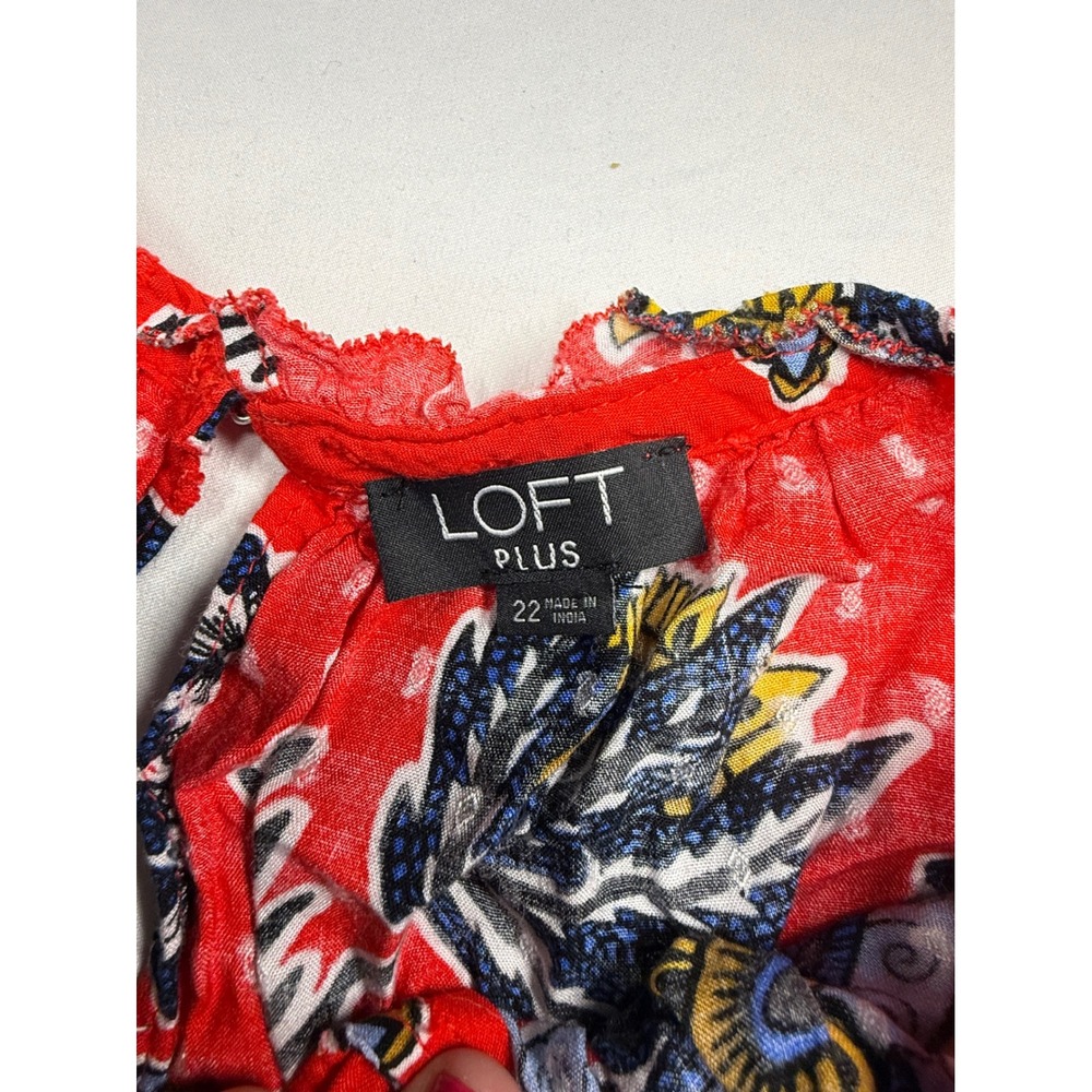 Loft Plus Womens Red Floral Sleeveless Romper Size 22 Ruffle Neck Keyhole Summer - Picture 4 of 4